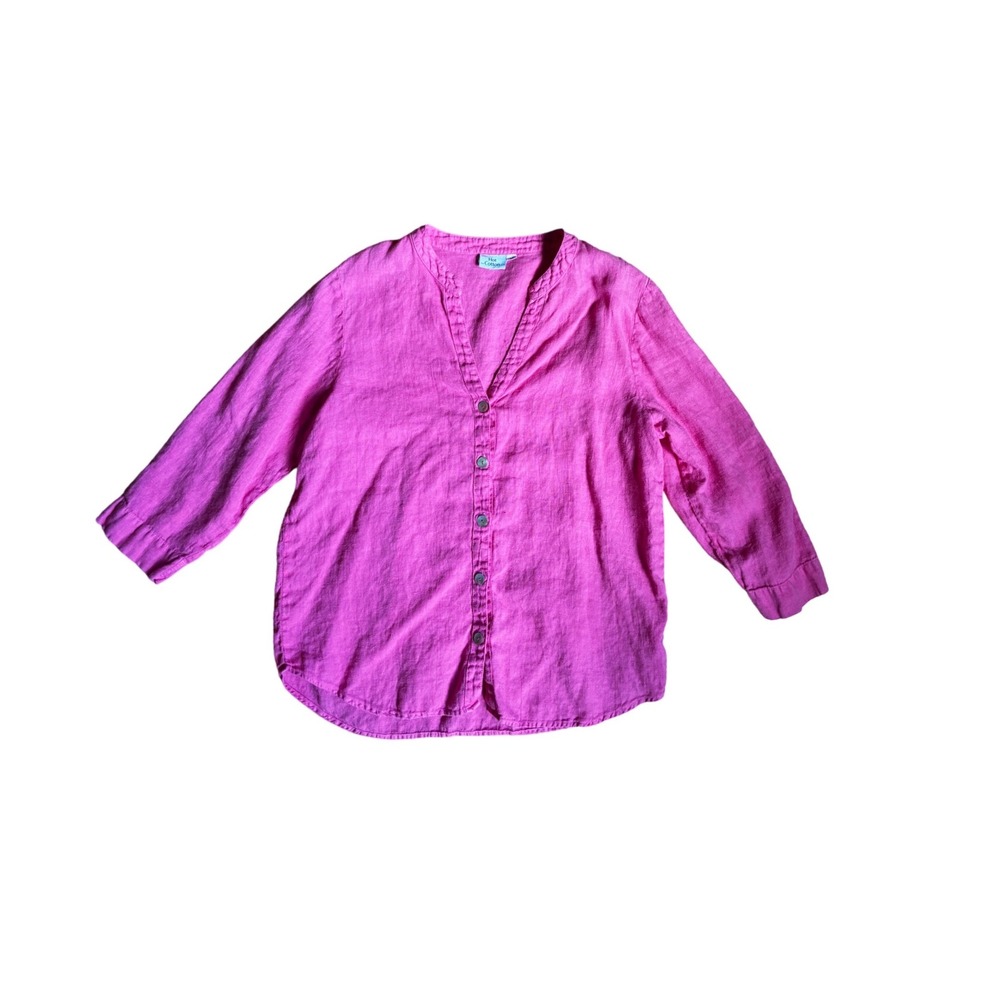 Hot Cotton Fuchsia Pink 100% Linen Button Blouse M Barbiecore Sustainable